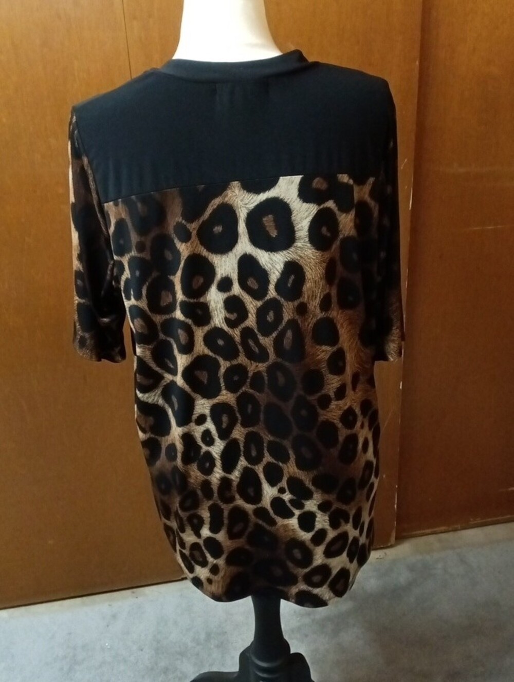 Leopard Print Button-Down Tunic in Black and Brown - Picture 2 of 5